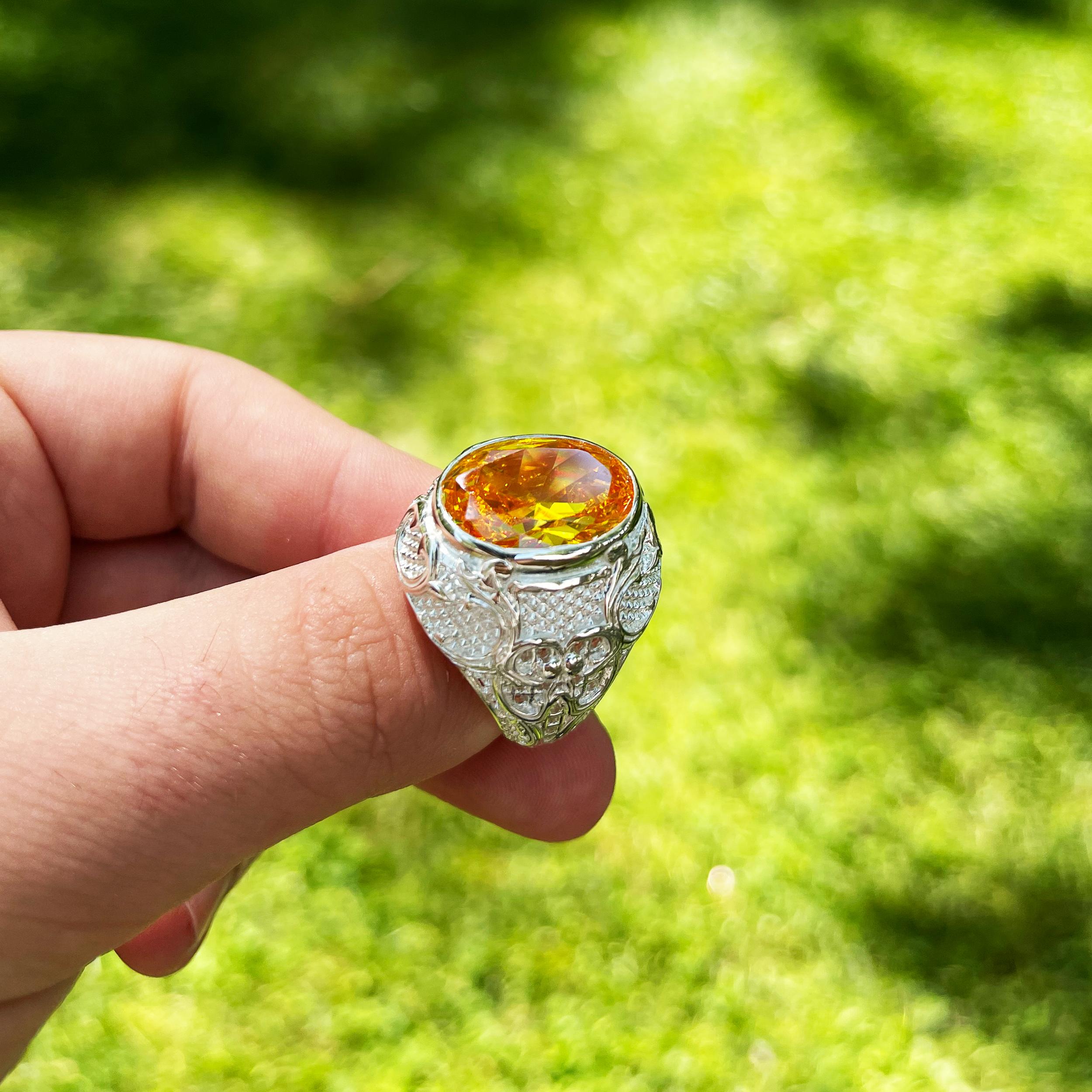 

Мужское кольцо с камнем цитрин – ювелирные изделия из стерлингового серебра 925 пробы, изготовленные вручную турецкими мастерами, идеальный подарок для мужчин 7 серебряный