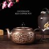 Pure copper small teapot, Hand hammered red copper tea kettle, Health boiling tea pot, Kung Fu tea set for home