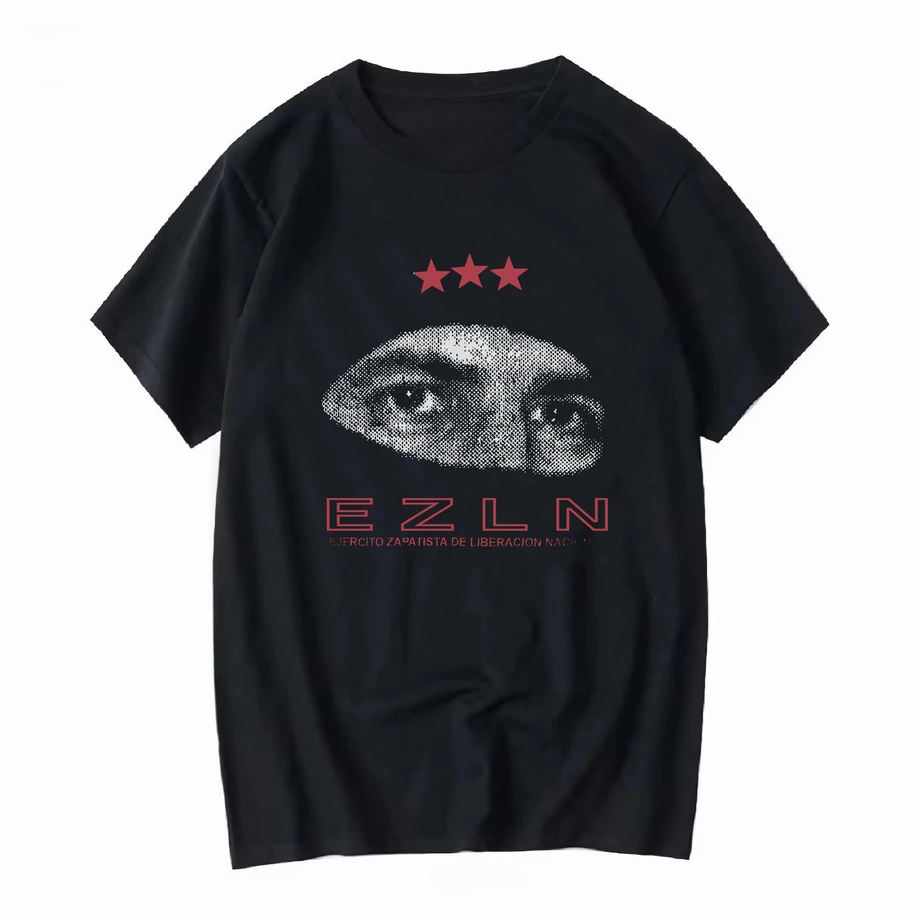 A New Rare  EZLN Mosaic Pastalian Folk Song  Mexican Non-Latino Commander Marcos Emiliano Zapata Printed T-shirt Streetwear -... S разноцветный