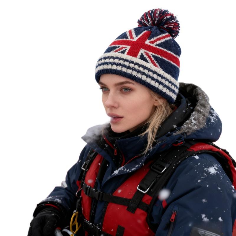 1pc Men Winter Knitted Cap for Women Unisex Casual British National Flag Hats Skullies Beanie Hat Outdoor Ski Sport Hiking Windproof Cap