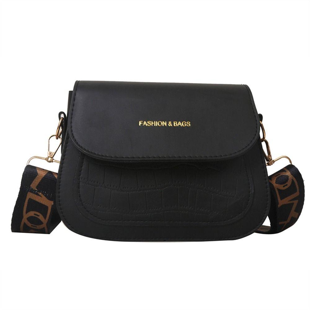 Trendy PU Leather Saddle Shoulder Bags Solid Color Flap Messenger Bag Handbags Women Girls
