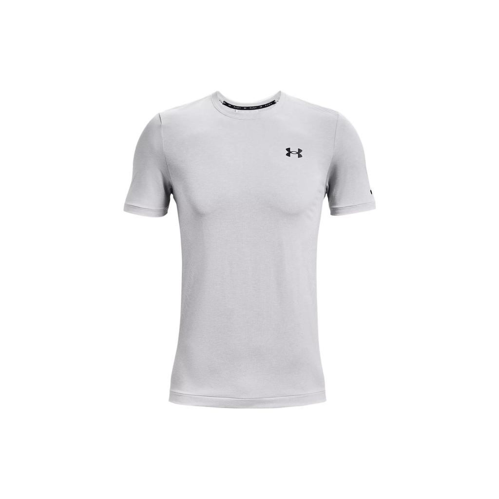 Under Armour Rush Series Solid Color Logo Training Slim Fit Printed T-Shirt Men Tops Halo-Gray 1361130-014