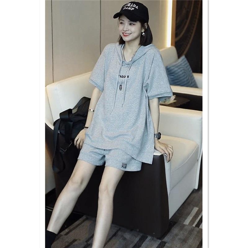 Women's Casual 2-Piece Set Loose Hooded Short Sleeve T-Shirt + Shorts Summer Loungewear Streetwear