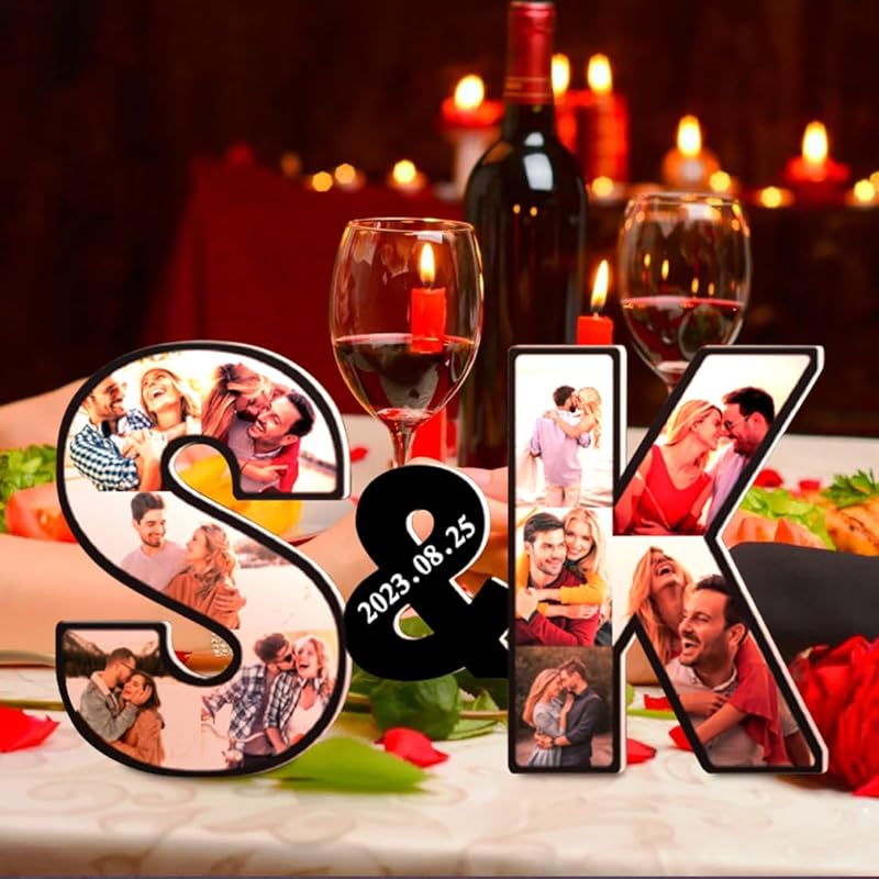 Personalized Alphabet Heart Photo Lights, Letter Collage Heart Night Lamp Bedside Table Lamp, Photo Frame Collage for Family Pictures Gift for Mom
