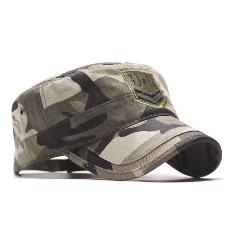 Men's flat baseball cap, US 3D embroidered camouflage military cap, outdoor sports baseball cap, summer sun cap
