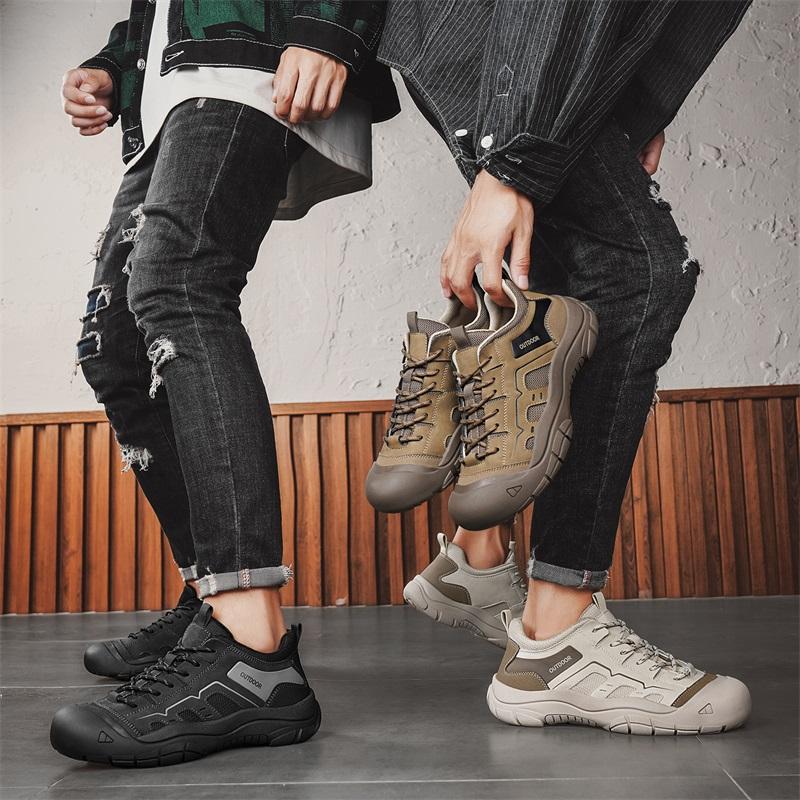 Men's Non-Slip Outdoor Sneakers New Leather Treking Footwear for Men Casual Hiking Shoes Travel Climbing Camping Trainers