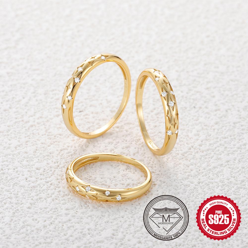 Fashion Style S925 Sterling Silver Size Star Mozambican Diamond Women'S Wedding Ring Ring