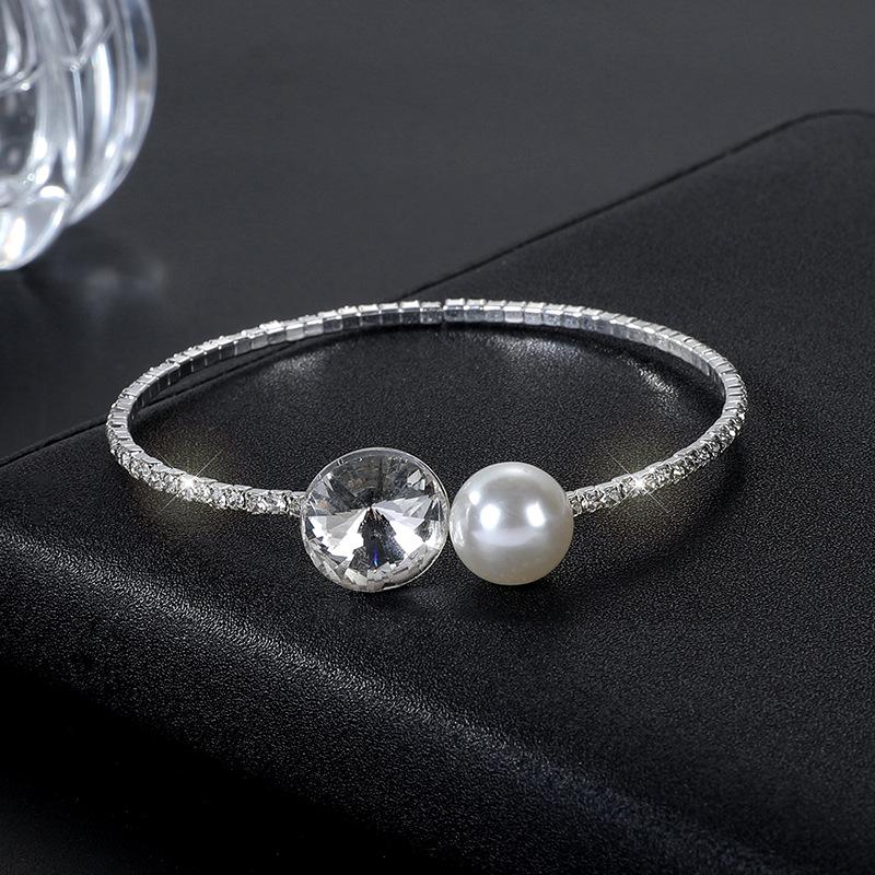 Fashion Bracelet Bridal Jewelry Elegant Shiny Rhinestone Bracelet Pearl Single Row Bracelet Women белый