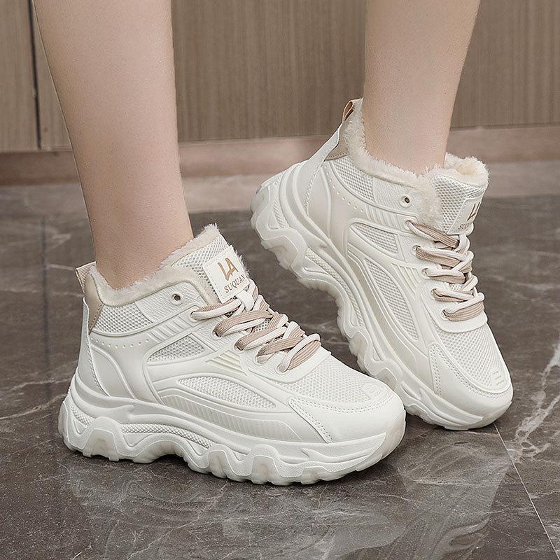 ZY7829 medium top shoes women's 2025 new velvet outer wear solid color autumn and winter snow cotton shoes casual sports thick sole