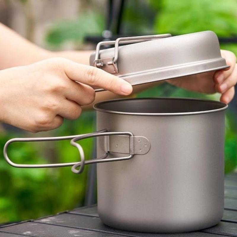 Metal Camping Pots Outdoor Cooking Pots with Folding Handle Camping Cookware for Camping Hiking Picnic Travel