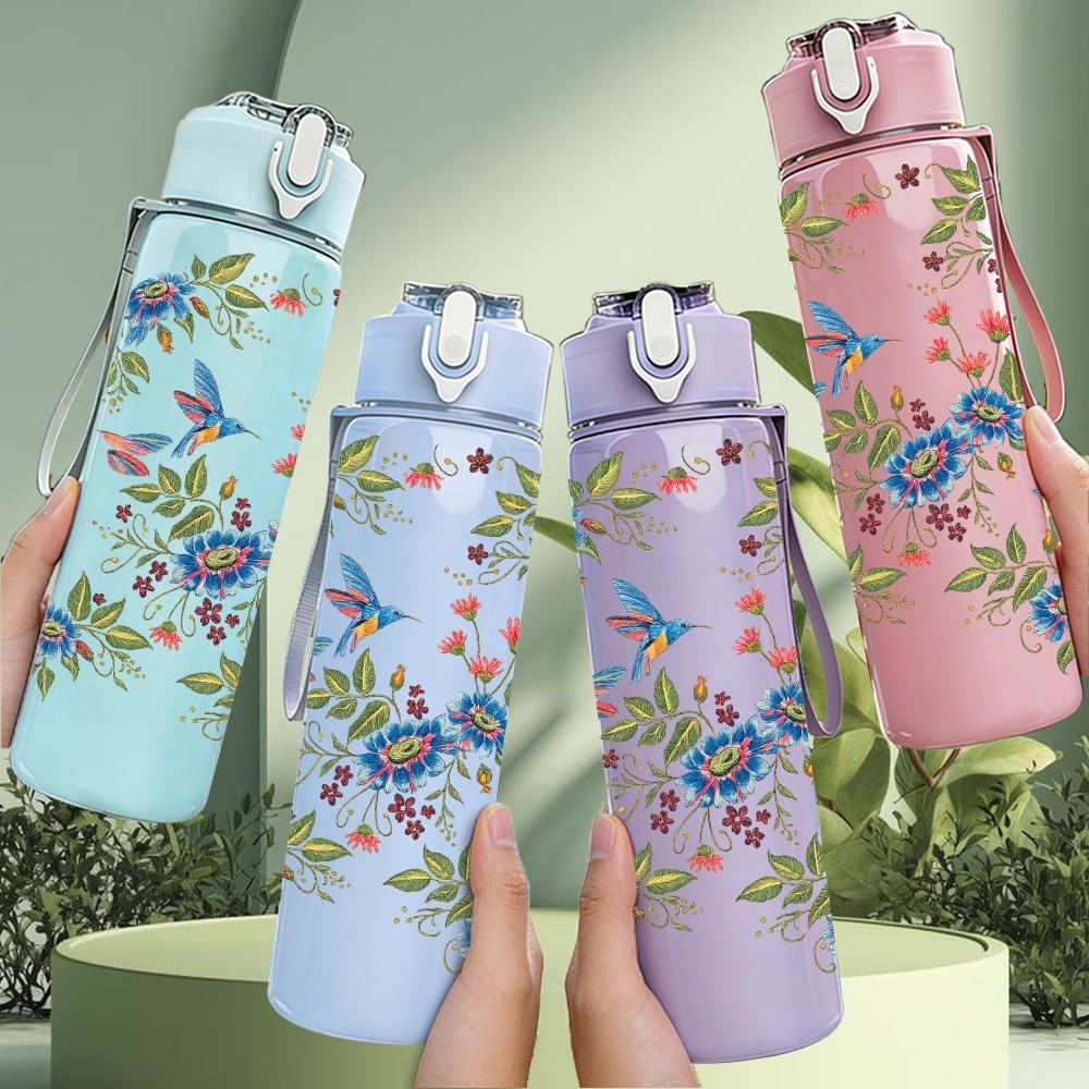 1PC Loose Branch Rose Vine Floral Print 750ml Color Plastic Sports Water Bottle Leakproof Flip Straw Lid Suitable for Sports Office Home Use