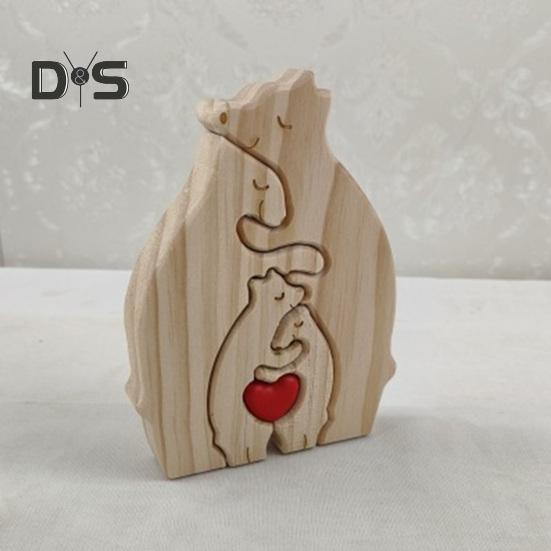 Personalisiertes Bärenpuzzle aus Holz mit 2–7 Familiennamen. Bärenpuzzle aus Holz, Schreibtischfigur, individuelle Skulptur mit Familiennamen für neue Eltern