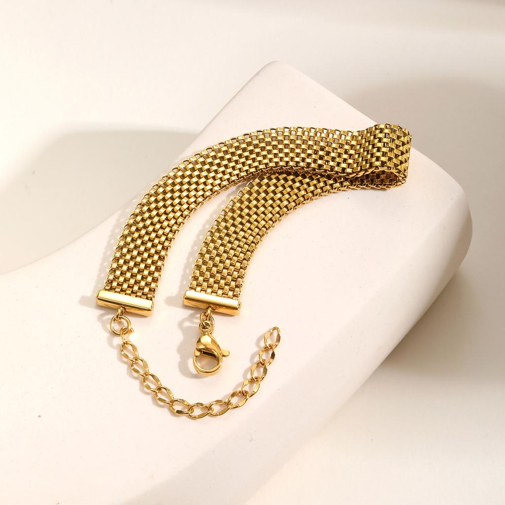 Punk Mesh Strap Chain Bracelet for Women,Stainless Steel Adjustable Chain Bracelets,18K Gold Plated Accessory Gift