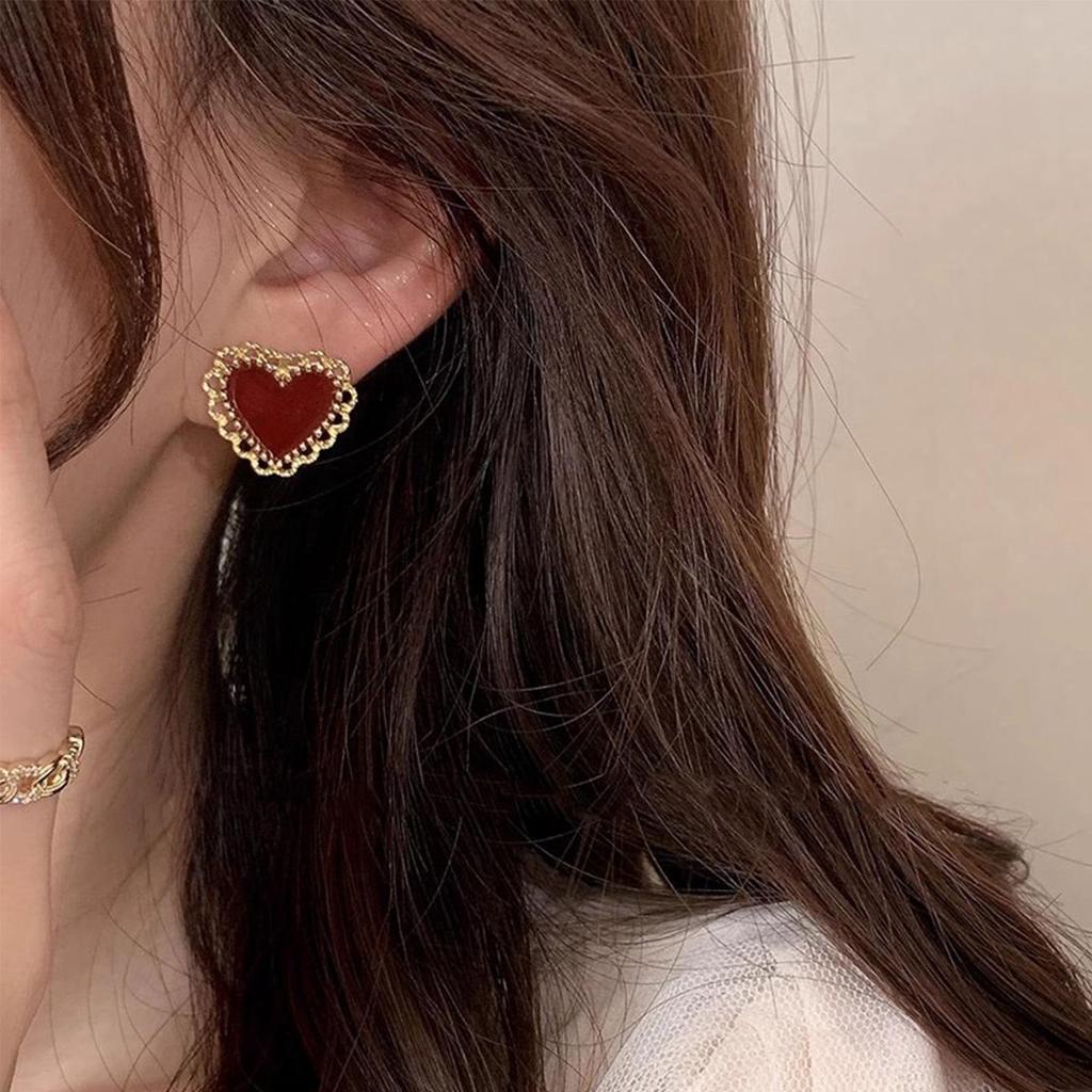 Red Encore Women's Brightening Ear Studs - 2026 Autumn/Winter Versatile Christmas Accessories