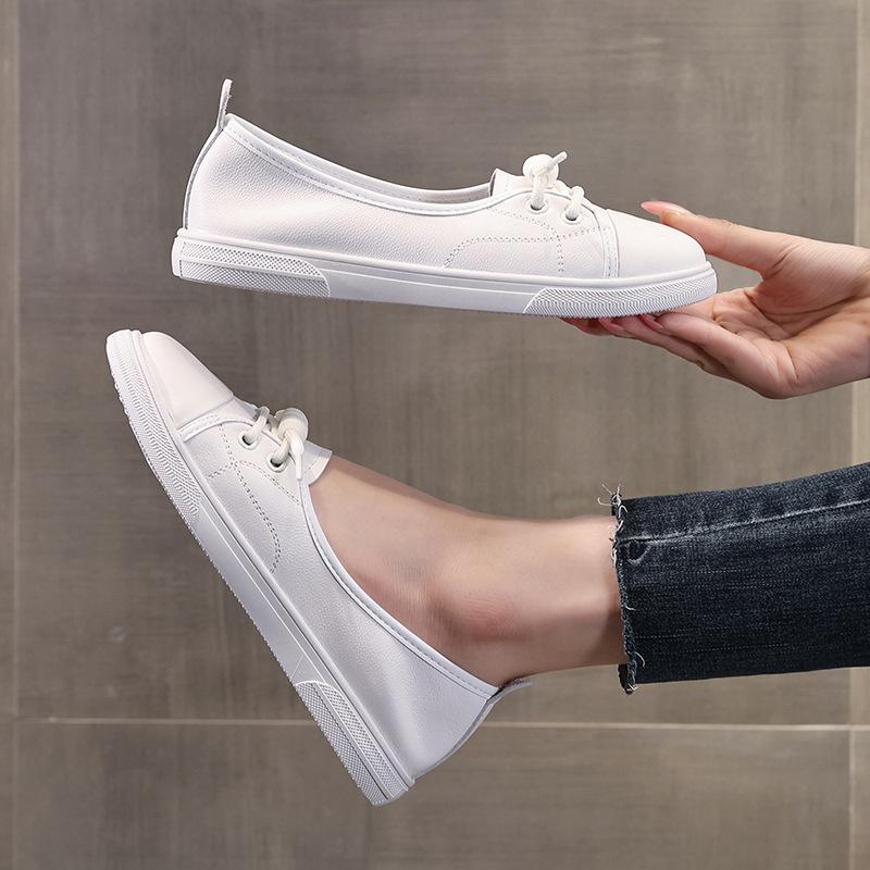 The first layer of cowhide, shallow-mouth leather, little white shoes, women's new spring and summer versatile casual one-pedal flat-soled single 