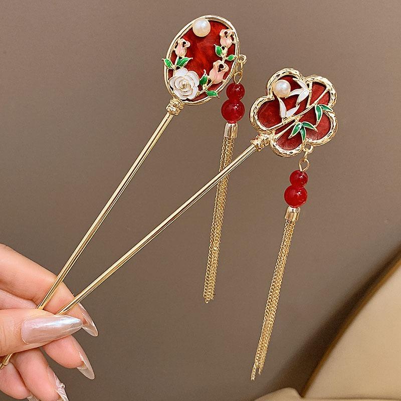 Elegante Fermaglio per Capelli Stile Cinese Nappa Bastoncino per Capelli Design Floreale Tradizionale Accessorio per Acconciatura Gioielli da Donna Fermaglio per Capelli Spilla per Capelli