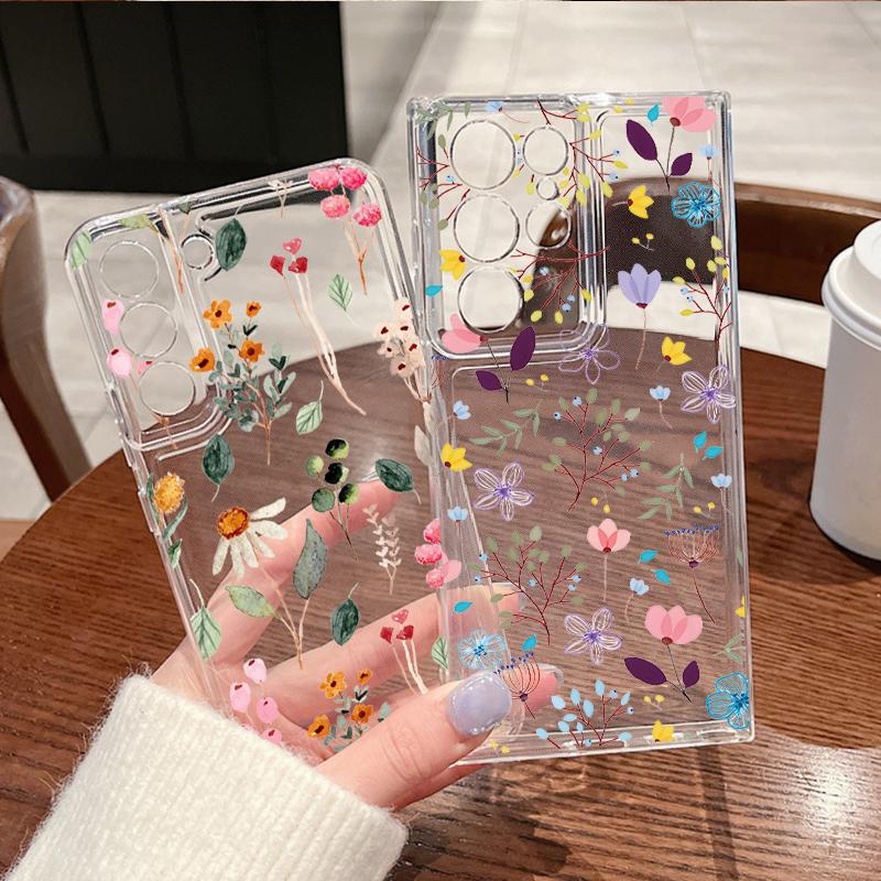 Colorful Fower Pattern Phone Case For Samsung Galaxy S26 S25 S24 S23 Ultra S22 S26 Plus S24 S21 FE S25 Edge Clear Soft TPU Cover