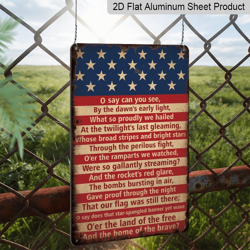 2D Flat, 1pc Vintage "Star-Spangled Banner" Aluminium Sign - 8"x12" Rustic Patriotic USA Flag Decor, National Anthem Wall Art, Perfect for