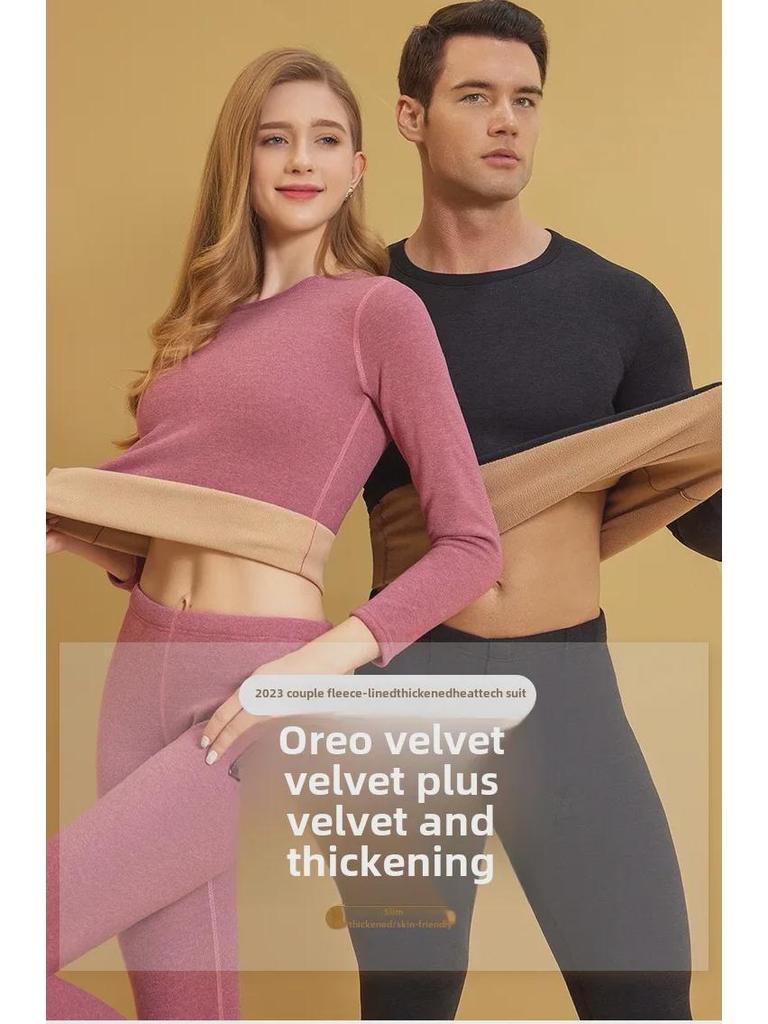 Women's 700g German Wool Lambskin Thermal Underwear Set: Velvet-Lined Double-Sided Top and Bottom for Autumn/Winter.
