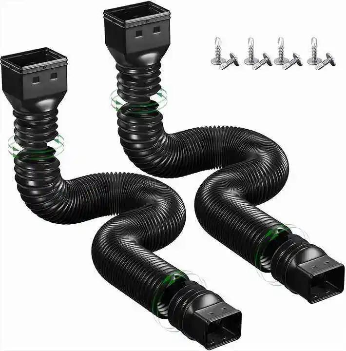 

150cm Long Black Gutter Downspout Extensions Flexible Drain Downspout Extender Spout Rainwater Drainage Tool 2Pcs