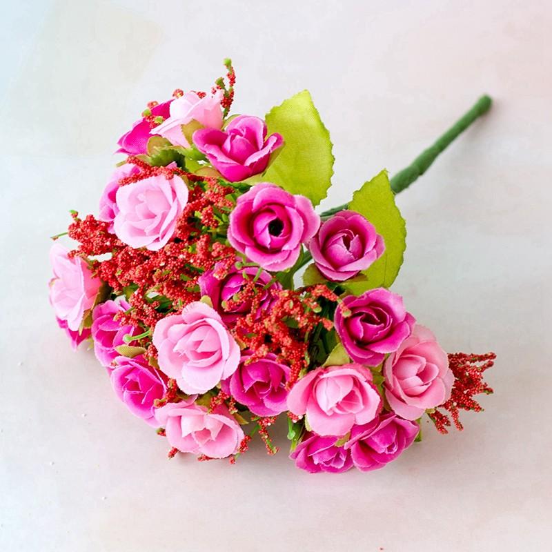 

Artificial Bouquet 21 Rose 7 Branches Fake Flowers Home Wedding Decor рожевий червоний колір