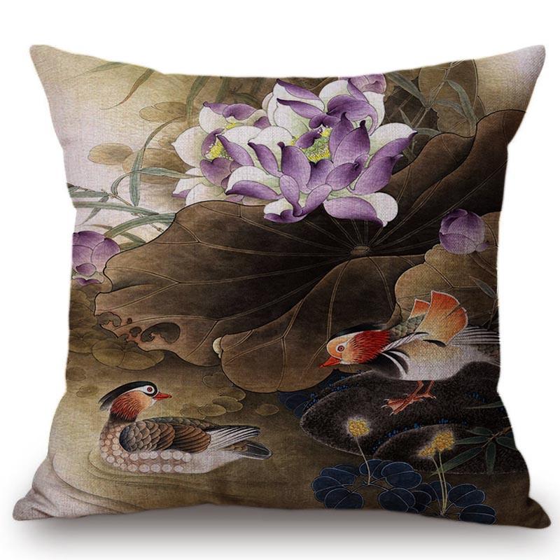 Chinese Retro Painting Style Classical Girl Lotus Cushion Covers Office Car Sofa Chair Home Decoration Cushion Cover Pillow Case
