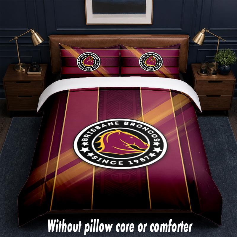 Set Biancheria da Letto Design Brisbane Broncos 1 Copripiumino + 2 Federe Morbido Traspirante Biancheria da Letto per la Casa
