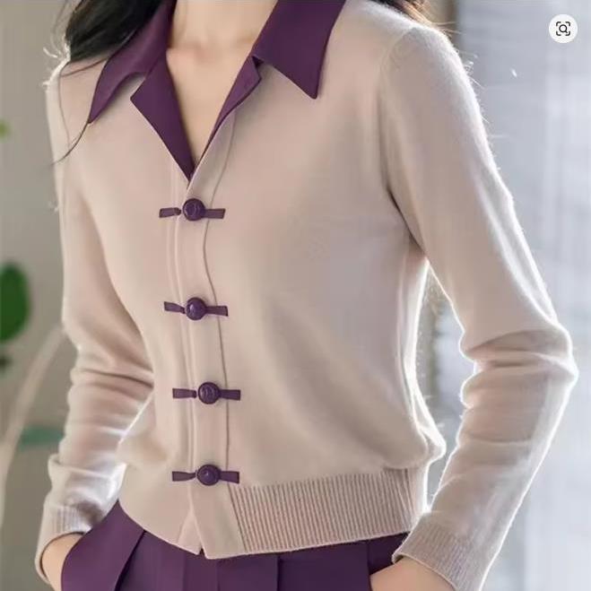 Осенне-зимний свитер-жакет женский модный с отложным воротником и вязаным кардиганом женский повседневный свитер-подкладка женская рубашка S 1490₽