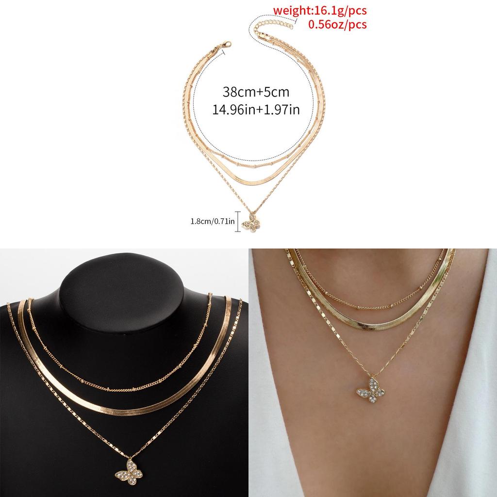 Butterfly Crystal Necklace Fashion Geometric Layered Jewelry For Women