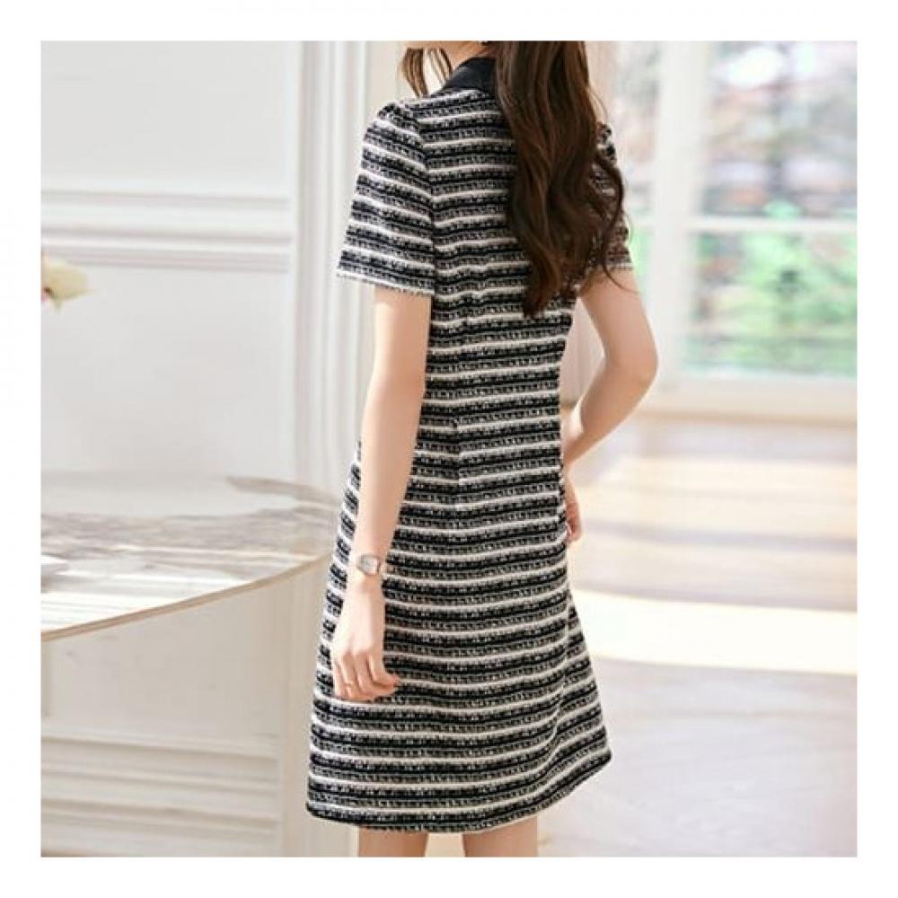 Navava Women No766 Casual Stripe Short Sleeve Polo Dress