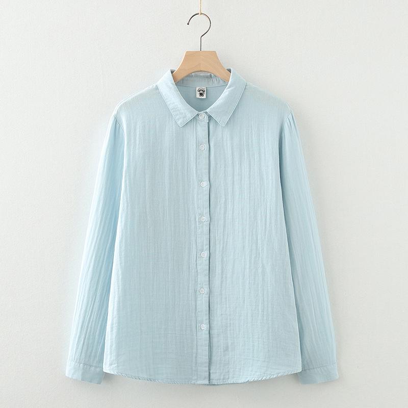 

Pure Cotton Pointed Collar Long Sleeve Double Gauze Women s Shirt - Versatile Spring/Autumn Style Medium
