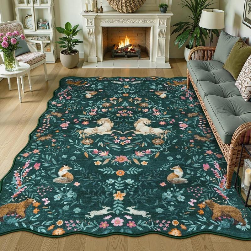 Animal Plant Living Room Carpet Nordic Print Bedroom Rug Machine Washable Fashion Light Luxury Coffee Table Soft Mat Tapis
