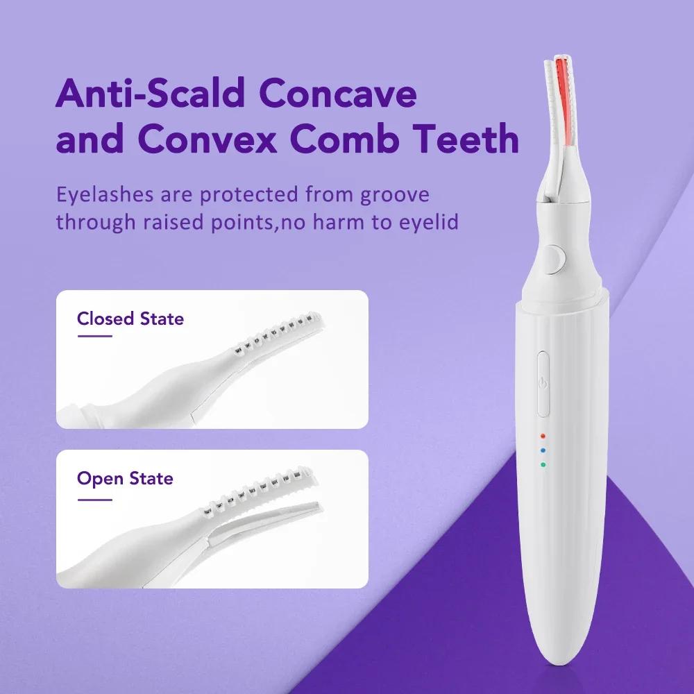 Heated Eyelash Curler Electric 3-Level Temperature Control Long-lasting Curling and Shaping Portable Rechargeable Eyelash Curler