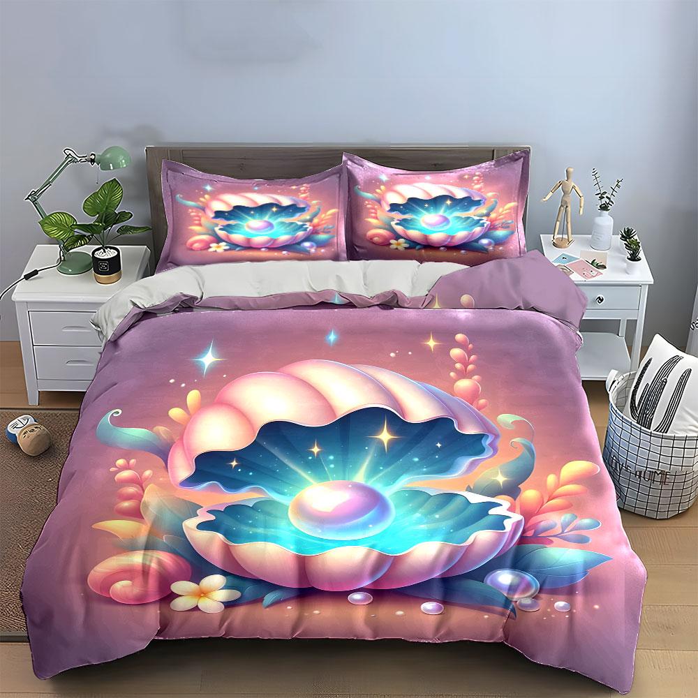 Dreamy Seashell Pearl Three-Piece Set kid's and adults' bedroom decor, Exquisite three-piece bedding set gift