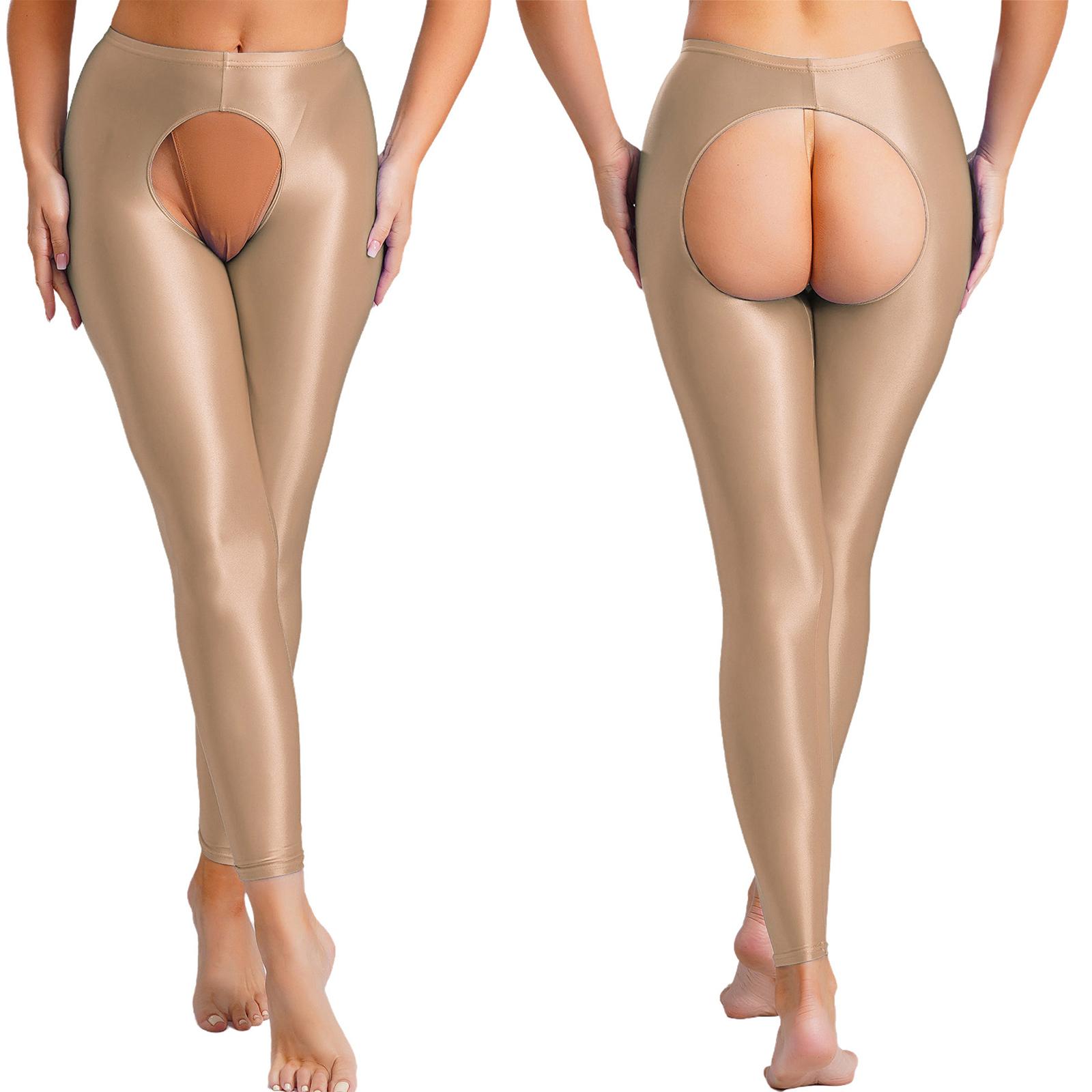 

Жіночі глянцеві легінси з високою посадкою, облягаючі колготки зі стратегічним розрізом, базові штани кавовий