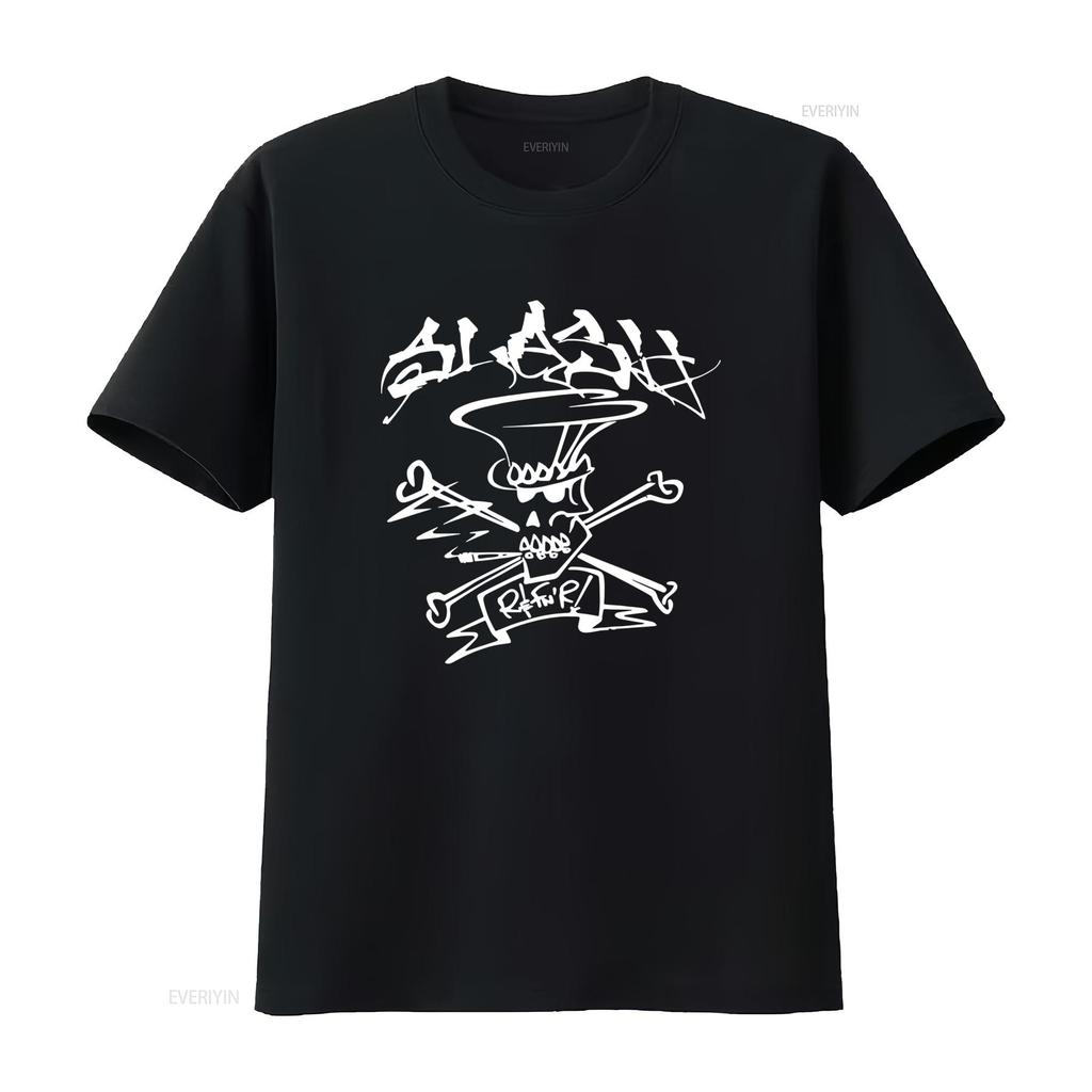 Slash Skull Crossbone Drawing R FNR Mens Heavy Metal Music Merch T Shirt Vintage Washed Casual Stretched Unisex Versatile