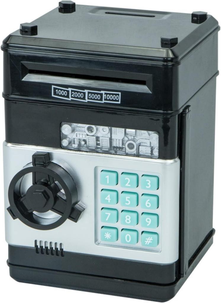 Piggy Bank Safe for Bills and Personal PIN Dial Toy [Kalokak] Coins, Security, Code, Lock, Children's (Black)