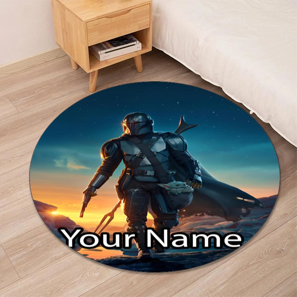 Custom Name The Mandalorian Printed Round Rug Carpet Chair Rug Area Rug Entryway Doormats,for Office Chair Living Room Bedroom Kitchen Room.