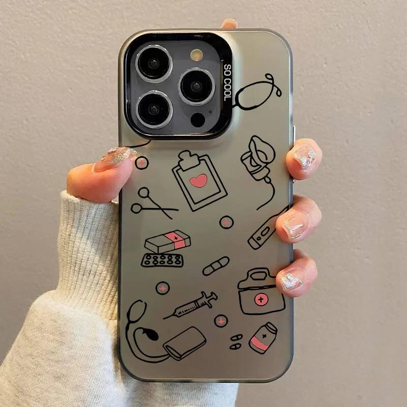 Nurse Medical Medicine Health Heart Phone Case for IPhone 16 12 11 14 15 Pro Max 13 Mini Doctor Nursing Laser Shockproof Cover
