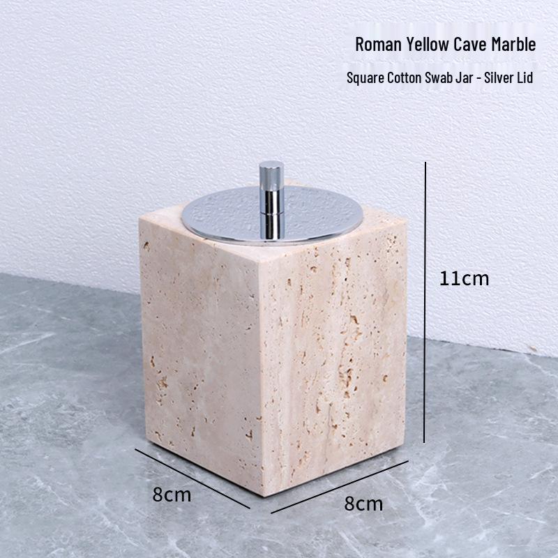 Badezimmerset aus gelbem Marmor im chinesischen Stil: Tablett, Aromatherapie-Ornament, Handseifenspender & Taschentuchbox.