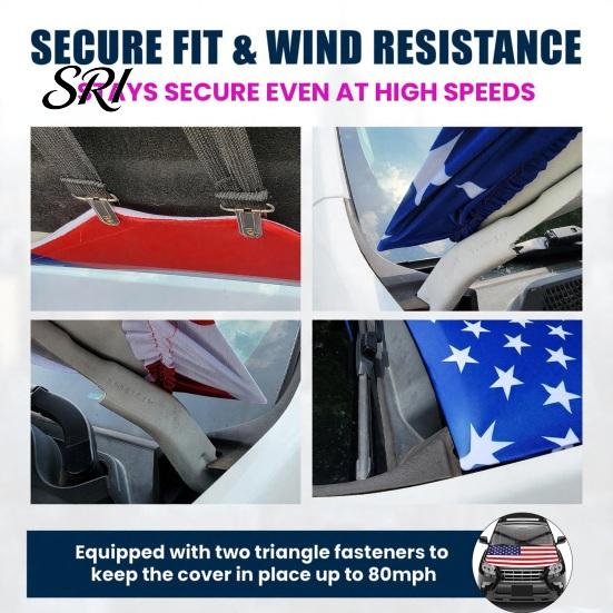 Easy Install Hood Cover American Flag Car 63 X 47 Inch Stretchable Polyester Spandex Fabric Fits Most Cars Trucks SUVs with Small Decorative