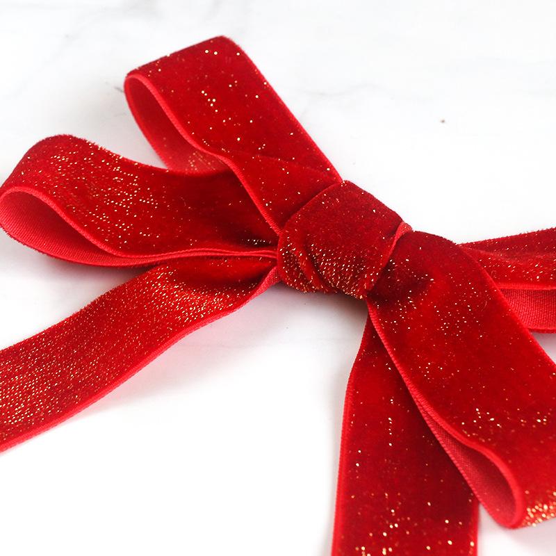 Novoroční Zlatý Samet Stříbrný Samet Stuha Jednostranný Flock Červená Stuha Ozdoba do Vlasů Sponka do Vlasů Materiál Mašle Barevná Popruhová Stuha Domácí Dekorace