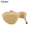 Fashion Eilyken Sexy Super High Heels Slippers Sandals Women PU Leather Party Shoes Fashion Platform Peep Toe Slip On Mules