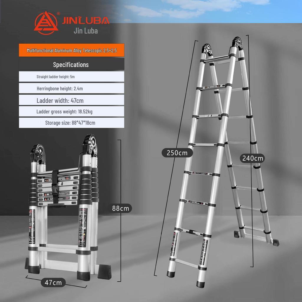 Jinluba Aluminum Telescopic A-Frame Ladder - Thickened, Stainless Steel, Bamboo Joint, for Household & Engineering Use