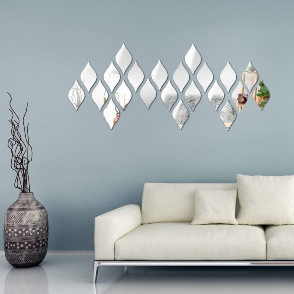 12Pcs/set Water Droplet Shaped Mirror Wall Stickers Self-adhesive Entrance Stickers  Bathroom