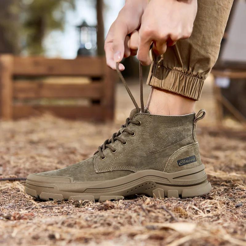 Men'sClassic Outdoor Boots,Casual Luxury High-top Sports Shoes,Genuine Leather Winter Platform Snow Boots,Motorcycle Ankle Boots