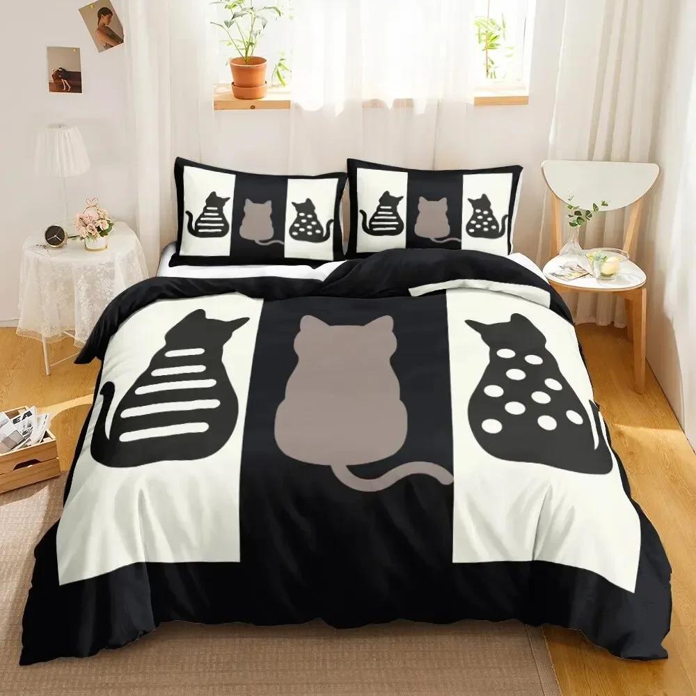 Cat Cartoon Cute Kitten Comfortable Duvet Quilt Cover Pillowcase Bedding Set Children Bedroom Decoration Home Textile