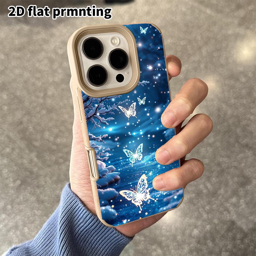 Phone Case: 2D flat lambskin suitable for iPhone 18, 17, 16, 15, 14, 13Pro protective cases, glowing butterfly, Christmas and Halloween gifts