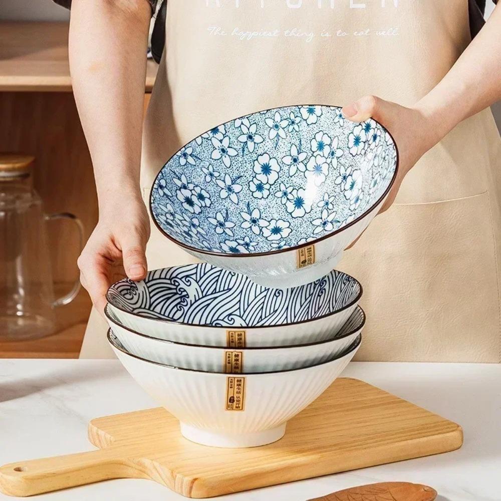 Japanese-style Douli Bowl Ceramic Tableware Big Soup Household Large Ramen Bowls Bucket Hat Trumpet Dinnerware Restaurant