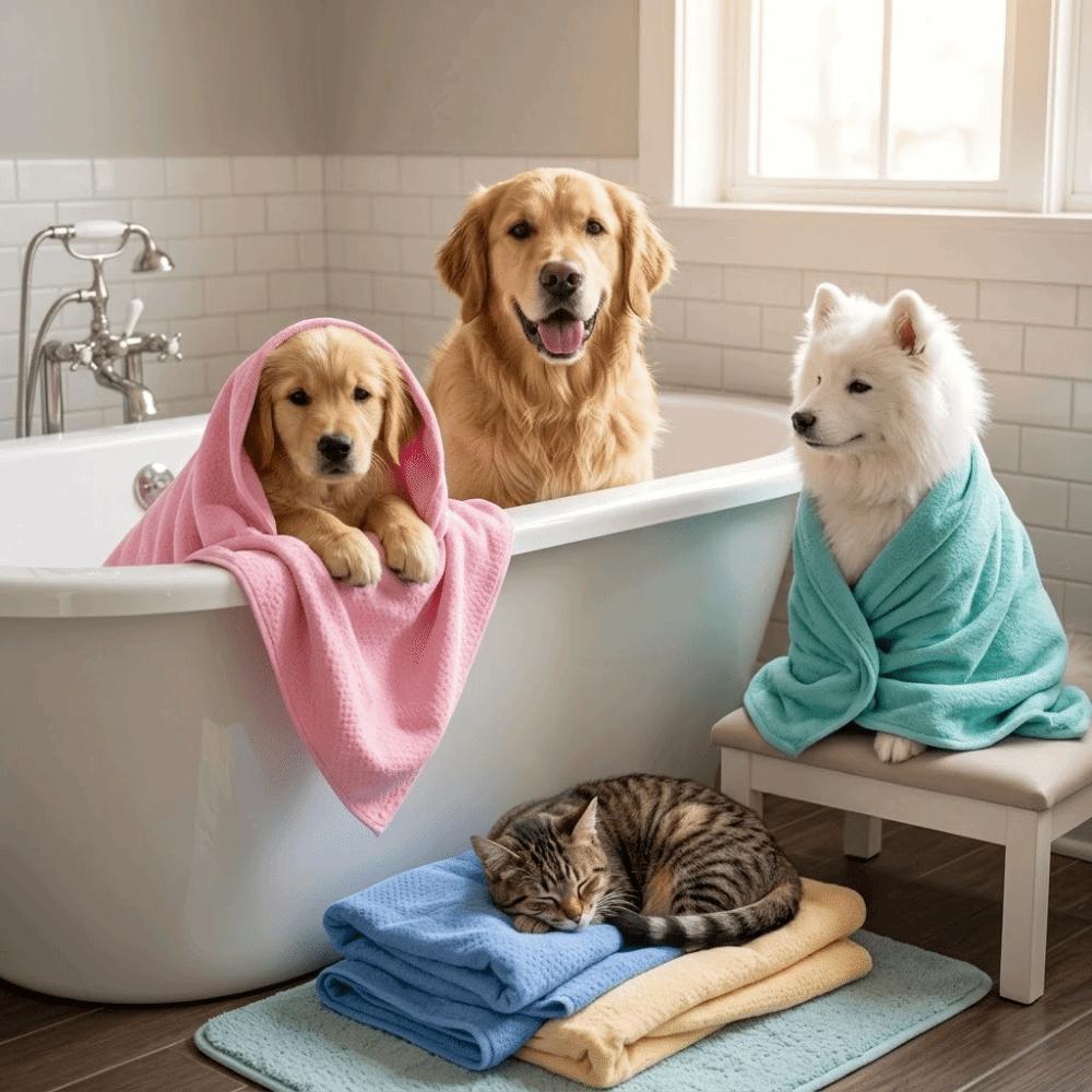 

Ultra Absorbent Dog Bath Towel Soft Texture Cat Drying Towel No Lint Pet Towel Post Swim Cleanup розовый